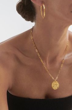 Monica Vinader Goddess Coin Pendant Necklace | Nordstrom Stackable Necklaces, Pretty Jewelry Necklaces, Large Pendant Necklace, Gold Coin Necklace, Accesories Jewelry, Emily Henderson, Coin Pendant Necklace, Warrior Queen, Watch Review