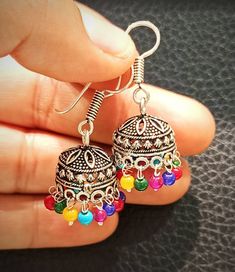 Beautiful Indian Trendy Oxidised jhumka Earrings. Handmade Jhumka. Multicoloured Beads Jhumka. Indian jhumka. Traditional Earrings. Light Weight Earrings. Silver plated Earrings. Material - Brass. Oxidised Jhumka, Indian Jhumka, Foot Bracelet, Chandbali Earrings, Jhumki Earrings, Traditional Earrings, Indian Earrings, Jhumka Earrings, Desi Fashion