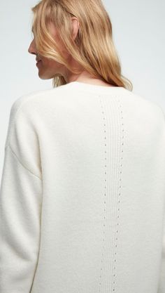 Steep yourself in everyday comfort with our Oversized Sweater. Using the softest traceable wool cashmere yarn and a relaxed fit, our crewneck cut is wearable from office to living room and back again. Additional touches include elongated rib cuffs, subtle pointelle patterning, and fashioning marks. Winter White Cashmere Crew Neck Sweater, Winter White Crew Neck Cashmere Sweater, White Relaxed Fit Cashmere Sweater, White Cashmere Everyday Sweater, White Textured Knit Cashmere Sweater, White Cashmere Sweater For Layering, White Fine Knit Cashmere Sweater, Everyday White Fine Knit Sweater, Cashmere Sweater Women