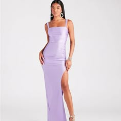 Lavender Color Prom Dress With An Open Back And A Bow On The Lower Back From Windsor Size: M Light Purple Prom Dress Long Simple, Lavender Hoco Dress Long, Light Purple Formal Dress Long, Pastel Purple Formal Dress, Lavender Formal Dresses, Cotillion Dresses Long, Prom Dresses Thick Straps, Prom Dresses 2024 Purple, Purple Prom Dress Simple