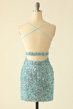 Green Open Back Sequin Glitter Homecoming Dress Glitter Dress For Homecoming And Prom Season, Glitter Backless Homecoming Dress, Backless Glitter Dress For Homecoming, Glitter Backless Dress For Homecoming, Fitted Glitter Dress For Homecoming, Fitted Sparkling Green Dress, Homecoming Mini Sequin Dress With Glitter, Sparkling Backless Homecoming Dress, Glitter Homecoming Dress For Party Season