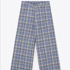 Zara Cropped Plaid Pants ( Original Price Is $50 So Pls No Lowball Offer) - Size: Available In Xs And S - Color: Mid-Blue Chic Plaid Straight Leg Bottoms, Plaid Straight Pants For Spring, Spring Plaid Wide Leg Pants, Spring Plaid High-waisted Pants, Plaid Wide-leg Pants For Spring, Chic Blue Wide Leg Pants For Fall, Spring Plaid Wide-leg Pants, Zara Plaid Bottoms For Spring, Plaid Straight Leg Pants For Spring