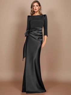 Sheath/Column Scoop 3/4 Length Sleeves Floor-Length Mother of the Brid - Mondressy Wedding Floor, Dresses With Bow, Mother Of The Bride Fashion, Evening Dresses Online, Cheap Evening Dresses, Mob Dresses, Cut Out Dress, Color Fuchsia, Mothers Dresses