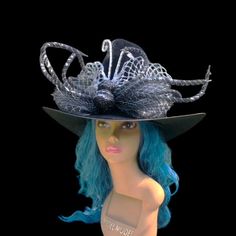 'Will You Walk Into My Parlour?' Said The Spider To The Butterfly. Black Polyester Hat Embellished With A Large Spider "Seducing" A Silver Mesh Distressed Butterfly. 4 Inch Adjustable Brim And 15 Inch High Peaked Wizard Style Crown. Halloween /Party Spider Butterfly Allegory Handcrafted Hat New. One-Of-A-Kind, Brand New, Never Worn. One Size Fits Most. Curved Brim Halloween Costume Hats And Headpieces, Black Top Hat For Halloween Party, Curved Brim Costume Hats And Headpieces For Halloween Party, High Crown Halloween Costume Hat For Party, Halloween Party Costume Hat With High Crown, Fitted Hats For Halloween Evening, Gothic Party Hat For Halloween, Fitted Halloween Evening Hats, Gothic Halloween Party Hat