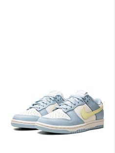 Dunk Low "Ocean Bliss Citron Tint" sneakers Brand style ID: DD1503 Blue Low Dunks, Low Dunks, Nike Yellow, Jayson Tatum, Swoosh Logo, Sneakers Blue, Yellow Leather, Brand Style, Nike Dunk Low