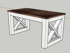 an image of a wooden table with two intersecting sections on the top and bottom side