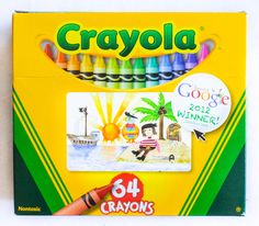 a box of crayons with the words google and an image of a boat