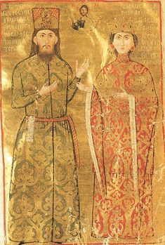 an image of two men in medieval clothing, one with a beard and the other wearing a crown