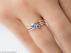 Personalized birthstone ring with your desired birthstone. A minimalist dainty ring as a gift for her, for bridesmaids, friends, for women who love simplicity and minimalist style ♡► FEATURES;Gemstone: 3mmMaterial Options: 925k Sterling Silver, Rose Gold Filled, Yellow Gold Filled. 14K Solid Gold Options are available (Please contact me about the price).► HOW TO ORDER;Please select your preffered size and material from the menu while adding to card.Please write your preffered birthstone as a not Mothers Ring Stackable, Stackable Wedding Rings, Birthstone Ring Mothers, Mothers Ring, Stackable Rings Wedding, Christmas Gifts For Sister, Sister Jewelry, Mother Rings, Rings Unique