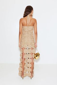 Beep Beep Dress in Star Gold – Simon Miller Rehearsal Dinner Outfits, Dinner Outfit, Crochet Halter, Halter Maxi Dress, Halter Maxi, Gold Hand, Halter Maxi Dresses, Gold Hands, Color Lines