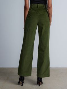 Green Full-length Corduroy Pants, Green Full Length Corduroy Pants, Green Corduroy Full-length Bottoms, Green Full-length Corduroy Bottoms, Full Length Green Corduroy Bottoms, Casual Corduroy Wide Leg Work Pants, Casual Corduroy Wide Leg Pants For Work, Spring Tapered Leg Corduroy Pants, Corduroy Straight Leg Workwear Bottoms