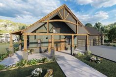 Rustic Barndominium with Grand Front Porch - 25748GE | Architectural Designs - House Plans Barndominium Front Porch, Open Gable Front Porch, Two Story Barndominium Floor Plans, Barndominium House Plans, Loft Floor Plan, Exposed Trusses, Large Porch, Rustic Barndominium, Roof Construction