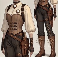 Cottage Core Steampunk, Steampunk Inspo Outfit, Steampunk Woman Outfit, Steampunk Pirate Aesthetic, Steampunk Fashion Drawing, Fontaine Outfit Ideas, Arcane Style Clothes, Piltover Outfit, Arcane Clothing Style