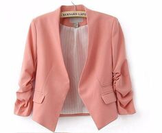 This satin-line cropped women's blazer is the perfect item to complete your office look. Pairs perfectly with pants, a skirt or a dress. Made with a polyester blend, featuring puff-gathered sleeves and double front pockets; you will love this jacket so much you will want to rock it outside of the office too. Comes in 5 fab colors. Blazer E Short, Slim Blazer, How To Fold Sleeves, Slim Suit, Blazer Jackets For Women, Korea Style, Basic Jackets, Pink Blazer, Blazer And Shorts