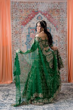 Emerald Green Gotta Patti and thread work Bridal Lehenga GUNVATI – Panache Haute Couture Telugu Culture, Indowestern Gowns, Raw Silk Lehenga, Desi Wedding Dresses, Curated Outfit, Gotta Patti, Top List, Indian Wedding Wear, Desi Wedding