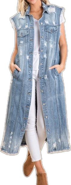 Casual Denim Blue Vest For Fall, Trendy Denim Vest For Layering, Spring Day Out Medium Wash Denim Vest, Spring Day Out Denim Vest In Medium Wash, Casual Stretch Cotton Denim Vest, Casual Stretch Denim Vest In Cotton, Trendy Cotton Denim Vest For Spring, Casual Light Wash Vest For Fall, Casual Sleeveless Dark Wash Outerwear