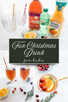 christmas drinks with oranges, cranberries and rosemary garnish on the side