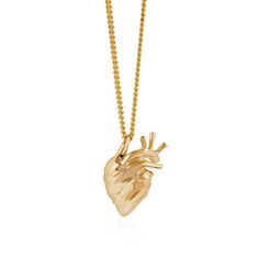 Rock and Roll meets refined craftsmanship in Strange Fruit's signature Anatomical Heart, scaled down in this more delicate edition. Hand carved and cast in solid 9k gold, and suspended on a 55cm 9k chain. Strong chemicals and perfumes should be avoided wherever possible as with all jewellery. Storing carefully will also prevent the metal from becoming dented and scratched over time. Valentine's Day Yellow Gold Box Chain Necklace, Yellow Gold Heart Necklace With Box Chain, Yellow Gold Heart Jewelry With Box Chain, Yellow Gold Heart-shaped Box Chain Jewelry, Yellow Gold Heart-shaped Necklace With Box Chain, Yellow Gold Heart Shaped Box Chain Jewelry, Heart Shaped Yellow Gold Box Chain Jewelry, Heart-shaped Yellow Gold Necklace With Box Chain, Yellow Gold Heart Pendant Necklace With Box Chain