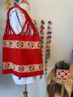 Coin Purse Included!! Hand embroidered loom woven bags. 16x14 Made in Chiapas Mexico Traditional Handwoven Shopping Bags, Embroidered Natural Tote Shoulder Bag, Traditional Woven Shopping Bags, Artisan Embroidered Beach Bag, Red Woven Crochet Bag For Market, Red Woven Crochet Shopping Bag, Red Woven Crochet Bag For Shopping, Traditional Square Woven Bag, Rectangular Red Bag With Weaving Work