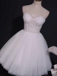 White Ethereal Prom Dress, Tulle Dress With Lace Bodice And Spaghetti Straps, Sleeveless Tulle Dress With Beaded Straps, Spaghetti Strap Tulle Dress With Lace Bodice, Tulle Dress With Beaded Straps And Sweetheart Neckline, Elegant Tulle Dress With Beaded Straps, Wedding Tulle Dress With Spaghetti Straps, Tulle Dresses For Wedding Night And Prom Season, Whimsical Sleeveless Fairy Wedding Dress