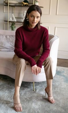 FREE US SHIPPING, FREE RETURNS Cozy up in this perfectly oversized, chunky cashmere turtleneck that'll keep you toasty and chic on even the chilliest days. With elegant ribbed knit and incredibly fluffy texture, you'll want to reach for it again and again. Turtleneck with chunky English-rib knit. Soft and plushy with perfectly luxurious thickness. Cuff can be folded for a shorter sleeve length. FIT: Oversized cozy silhouette. 100% LUXURY CASHMERE Fluffy Texture, Strapless Jumpsuit, Cashmere Turtleneck, Burgundy Sweater, Winter Days, Again And Again, Color Combo, Petite Size, Blouse Styles