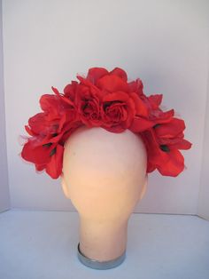 * A versatile headpiece this vibrant red rose fascinator can be worn all year round from now to Halloween to Christmas to Valentine's Day and any events in between! * The roses are nestled together to form the traditional halo affect and the pieces is well balanced, secure and comfortable to wear. * It has been designed on an acrylic headband covered in grosgrain ribbon. * Great for a Bridesmaid's headpiece, this can be made in any color desired. Wear it for Halloween, Ladies Luncheon, Benefit D Red Flower Fascinator For Party, Adjustable Red Fascinator With Handmade Flowers, Red Flower Headband With Handmade Flowers, Red Handmade Flower Hair Accessories For Party, Red Headpieces With Handmade Flowers, Adjustable, Red Handmade Flowers Headband For Party, Red Headband With Handmade Flowers For Party, Red Flower Hair Accessories For Party, Adjustable Red Headpiece With Handmade Flowers