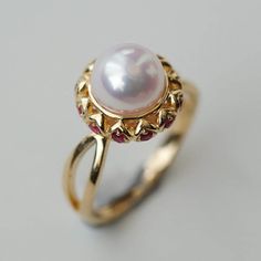 Buy Milky White Pearl & Ruby Floral Proposal Ring 14K Daily Worn online on Etsy India. Shop for handmade, vintage and unique Statement Rings items from GemCARAT online on Etsy Ruby And Pearl Engagement Ring, Floral Proposal, Flower Ceremony, Ruby And Pearl, Engagement Ring Dainty, Pearl Engagement Ring, Wear Pearls, Diy Jewelry Unique, Gold Jewelry Stores