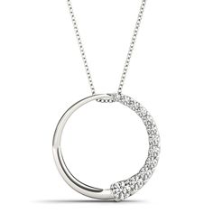 14kt White Gold Diamond Circle Pendant (1 ctw) Luxury Diamond White Necklace With Round Pendant, Luxury Adjustable Round Pendant Necklaces, Luxury Silver Circular Necklace, Round Cut Diamond Necklace With Diamond Accents, Fine Jewelry Platinum Diamond Necklace With Round Pendant, Platinum Diamond Pendant Necklace For Anniversary, Diamond Cut Diamond Necklace With Round Pendant, Diamond White Round Necklace With Pave Setting, Lab Grown Diamond Necklace With Round Pendant