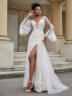 V-Neck A-Line Lace Tulle Wedding Dress As Picture Lace Tulle Wedding Dress, After Forever, Tulle Applique, Spain Wedding, Shop Wedding Dresses, Wedding Girl, Chiffon Wedding Dress, Womens Wedding Dresses, Top Wedding Dresses