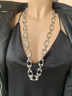 Chunky Silver Long Necklace, Silver Chain Necklace, Bold Chain Necklace, Statement Chain Necklace, Chunky Jewelry, Long Necklace, - Etsy Silver Adjustable Chain Necklace For Fashion, Silver Chunky Chain Long Necklace, Silver Chunky Metal Chain Necklace, Handmade Silver Long Necklace For Party, Silver Long Necklace With Adjustable Chain For Party, Elegant Silver Chunky Necklace, Party Long Silver Chain Necklace, Silver Metal Long Necklace With Chain Detail, Silver Metal Long Necklace