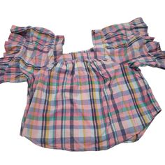 Ladies Size 1x Terra & Sky Nwt Plaid Peasant Blouse With Ruffled Sleeves And Square Neckline. Measures 25" Pit To Pit And 27" In Length. Comprised Of 100% Cotton. Multicolor Cotton Ruffle Sleeve Tops, Multicolor Cotton Top With Ruffle Sleeves, Multicolor Cotton Tops With Ruffle Sleeves, Multicolor Cotton Blouse With Ruffle Sleeves, Multicolor Cotton Flutter Sleeve Top, Multicolor Ruffled Tops For Daywear, Multicolor Cotton Tops With Flutter Sleeve, Pink Short Sleeve Peasant Top For Summer, Bohemian Pink Top With Flutter Sleeves