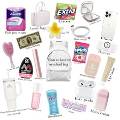 What to put in ur school bag Things To Put In Your Bag For School, Aesthetic Whats In My School Bag, What To Keep In Backpack, Must Have For School Bag, Go To Bag Essentials, Things You Should Have In Your Backpack, What To Put In Ur Backpack, What To Pack In Your Bookbag, What To Put In A Backpack