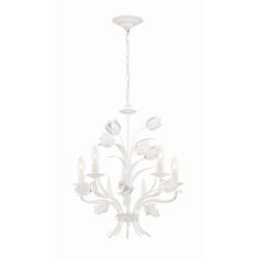 a white chandelier with flowers hanging from it's center point and four lights on each side