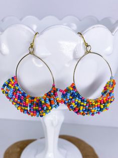 Earrings Multi Beaded Drop Earring Earrings Funky, Beaded Drop Earrings, Funky Jewelry, Drop Earring, Teardrop Earrings, Earrings Gold, Beaded Earrings, Gold Earrings, Crochet Earrings