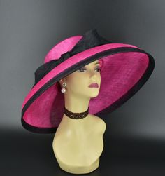 "✿*.Key Features.*✿ This is a Audrey Hepburn Style Hat. 19.75\"(50cm) extra wide brim, the widest stiff brim hat in my store! I have same style, but with feather flowers. Just search the same product code, you will find them, very beautiful! Great for Kentucky derby, weddings, church, Easter, Royal Ascot, horse races, cocktails, tea party, or any hat wearing occasion. Hat base size: From front to back: 19.75\" (50cm) From left to right: 19.75\" (50cm) Wide brim Appr: 7~7.5\"\" Head girth: 22.5\" Elegant Adjustable Pink Fedora, Elegant Pink Adjustable Fedora, Pink Fedora With Curved Brim For Party, Pink Party Fedora With Curved Brim, Pink Brimmed Fedora For Party, Pink Curved Brim Fedora For Party, Chic Pink Fedora Sun Hat, Chic Pink Fedora With Short Brim, Pink Fedora With Flat Brim For Party