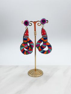 Multicolor Beaded Felt Back Snake Earrings Multicolor Beaded Earrings For Summer Party, Summer Party Multicolor Beaded Earrings, Handmade Multicolor Beaded Earrings For Party, Trendy Handmade Multicolor Beaded Earrings, Party Earrings With Colorful Beads, Party Colorful Beaded Earrings, Colorful Dangling Beads Earrings For Party, Colorful Beaded Dangling Earrings For Party, Bohemian Multicolor Beaded Earrings For Party