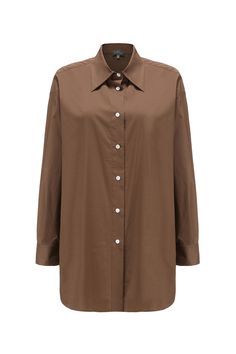 This slightly oversized button down shirt is not your usual work outfit. Natural seashell buttons make each shirt one-of-a-kind, and its sharp collar flaps stand out when layered under a jacket. Style #: WWSH916 Fitted Brown Shirt With Button Closure, Brown Collared Top With Button Closure, Oversized Collared Shirt, Oversized Brown Shirt With Button Closure, Brown Button-up Tops With Placket, Brown Button-up Tops With Snap Buttons, Shirt With Buttons, Oversized Button Down Shirt, Collared Shirt