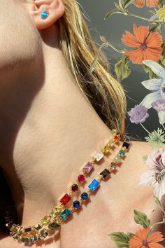 This necklace features a combination of 4K gold vermeil, red, pink and multi cz, and natural rainbow moonstone, creating a stunning and unique design. With an adjustable length of 16-18 inches, this necklace will add a touch of elegance to any outfit. Jewel Necklace, Gem Necklace, Blue Hawaiian, Jewelry Images, Turquoise Rings, Natural Rainbow, Website Inspiration, Moonstone Ring, Nature Jewelry