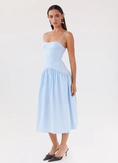 Yvette Corset Midi Dress - Blue – Peppermayo US Puglia Wedding, Outfits For Special Occasions, Loveshack Fancy, Pepper Mayo, Hen Party Dress, Hen Party Outfits, Dress Bodice, Corset Midi Dress, Beige Dresses