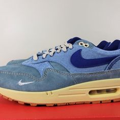 Nike Air Max 1 Dv3050-300 Dirty Denim Men's Ds Mineral Slate Royal Size 9 Brand New With Box W201 Nike Blue Urban Custom Sneakers, Urban Denim Blue Sneakers For Streetwear, Denim Blue Urban Sneakers For Streetwear, Denim Blue Sneakers With Round Toe For Streetwear, Denim Blue Round Toe Sneakers For Streetwear, Blue Denim Sneakers For Sports, Urban Blue Denim Sneakers, Sporty Blue Denim Sneakers, Blue Denim Lace-up Sneakers