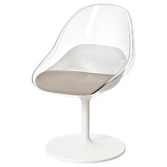 a white chair with a beige seat on top of a white base and a light brown cushion