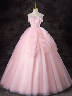 Little Mermaid Dress Pink, Pink Poofy Dress, Pink Dress Fancy, Long Sweet 16 Dresses, Wedding Dresses Pink, Long Elegant Prom Dresses, Pink Long Prom Dress, Princess Dress Pink, Tulle Pink