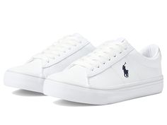 Polo Ralph Lauren Kids Sayer (Big Kid) - Kid's Shoes : White Tumbled/Grey/Navy Pony Player : The versatile Polo Ralph Lauren Kids Sayer sneakers offer a remarkable addition to your staple styles. Synthetic upper. Textile lining and insole. Lace-up closure. Contrasting brand logo on the side. Brand lettering on the back heel. Round toe design. Synthetic outsole. Imported. Measurements: Weight: 10 oz Product measurements were taken using size 3.5 Big Kid, width M. Please note that measurements may Sneakers With White Sole And Logo For Light Sports, Sports Lace-up Skate Shoes With Embroidered Logo, Sporty Skate Shoes With Embroidered Logo, Casual Lace-up Sneakers With Logo, Sporty High-top Sneakers With Embossed Logo And White Sole, Sporty Logo Slip-on Sneakers, Sporty Lace-up Skate Shoes With Embroidered Logo, Sporty Slip-on Sneakers With Logo, Casual High-top Sneakers With Embossed Logo For Streetwear