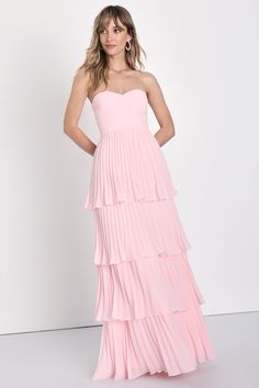 Pink Maxi Dress - Pleated Maxi Dress - Strapless Tiered Dress - Lulus Dresses Lulus, Maxi Dress Wedding Guest, Pink Bridesmaid Dresses, Maxi Dress Wedding, Pleated Maxi Dress, Tiered Maxi Dress, Pink Maxi Dress, Hoco Dresses, Quinceanera Dresses