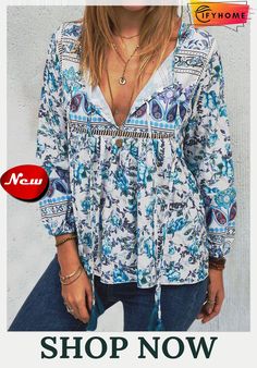 Ethnic Bohemian Floral Print Long Sleeve V-neck Women Blouse Top Multicolor V-neck Peasant Top For Fall, Fall Bohemian V-neck Blouse, Bohemian V-neck Blouse With Boho Print, Multicolor Floral Print V-neck Peasant Top, Bohemian V-neck Peasant Top With Floral Print, Bohemian V-neck Top With Boho Print, Multicolor V-neck Peasant Top For Festival, Festival Floral Print V-neck Top, Bohemian V-neck Printed Blouse