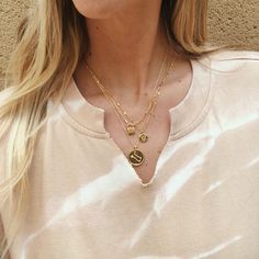 gorjana Jewelry | Bespoke Coin Necklace Coin Necklace Gold, Earrings Stacking, Gorjana Jewelry, Gold Coin Necklace, Engraved Initials, 14k Gold Necklace, Mix Style, Gold Necklaces, Coin Necklace