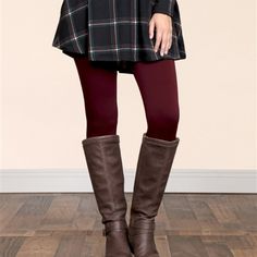 One Size Fits Most Fitted Burgundy Winter Bottoms, Casual Burgundy Bottoms For Fall, Red Fitted Leggings For Fall, Fitted Red Leggings For Fall, Red Stretch Legwear For Fall, Fitted Red Legwear For Fall, Casual Tights For Fall, Stretch Burgundy Leggings For Fall, Burgundy Stretch Leggings For Fall