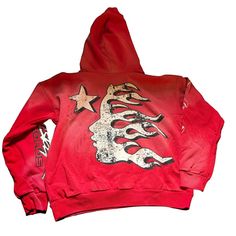 Hellstar Records Red Hoodie Extremely Limited And Very Rare Sold Out In Minutes After The Drop Iykyk In Hand (Ships Out In 1-3 Business Days) Price Is Firm Unless Bundled Red Hip Hop Hoodie Top, Hip Hop Red Winter Tops, Red Hip Hop Winter Top, Red Hooded Top With Graphic Print, Red Hip Hop Hoodie Outerwear, Red Long Sleeve Hip Hop Sweatshirt, Red Graphic Print Long Sleeve Hoodie, Trendy Red Sweatshirt For Streetwear, Red Hip Hop Hoodie For Winter