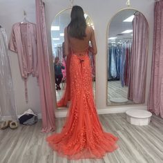 Dress Nwt, Size 0, Train, Backless, Stored In Garment Bag 2025 Prom Dresses, Prom Dresses 2025, Coral Formal Dress, Senior Ball Dresses, Orange Prom Dress, Coral Prom Dress, Hoco 2024, Neon Prom Dresses, Orange Prom Dresses