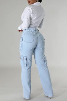 Take on new challenges with our High Rise Multi Pockets Distressed Cargo Jeans! Complete with a high rise waist and multiple pockets, these jeans are perfect for the risk-taker in you. Featuring a distressed design, they add a touch of adventure to any outfit. Ready to conquer the day ahead? These jeans have got you covered. High Rise -Light Blue Washed -Distressed -Multi Pockets -Cargo Jeans -Stretch Denim Fabric Contents 98% COTTON, 2%SPANDEX Spring Ripped Blue Cargo Jeans, Ripped Blue Straight Leg Cargo Jeans, Casual Ripped Denim Blue Cargo Jeans, Trendy Ripped Blue Cargo Jeans, Trendy Blue Ripped Cargo Jeans, High Rise Ripped Blue Cargo Jeans, Spring Ripped Cargo Jeans In Denim Blue, Ripped Denim Blue Cargo Jeans For Spring, Trendy Distressed Blue Cargo Jeans